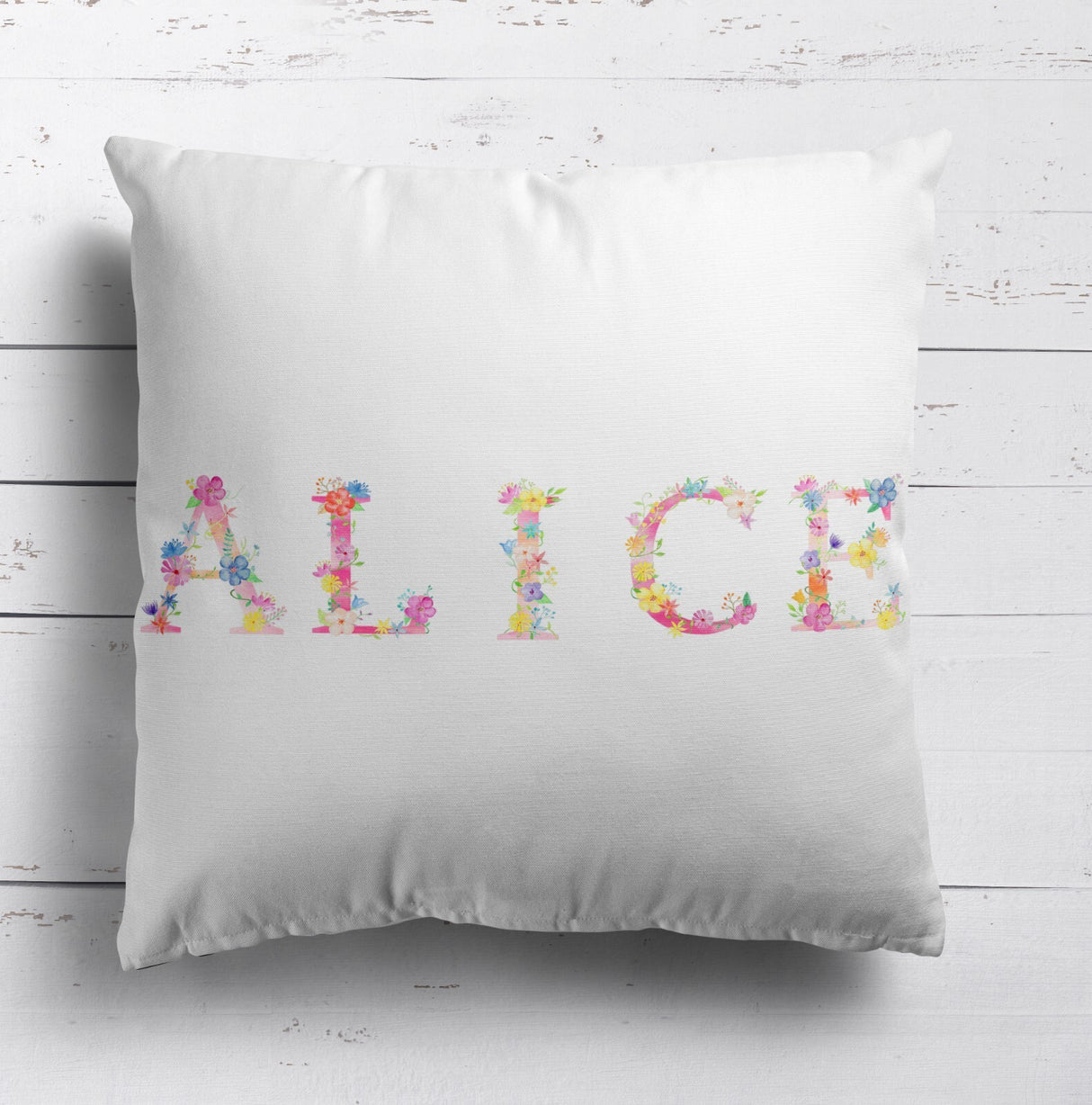 Personalised Pink Floral Alphabet Print Soft Square Filled Cushion Throw Decor