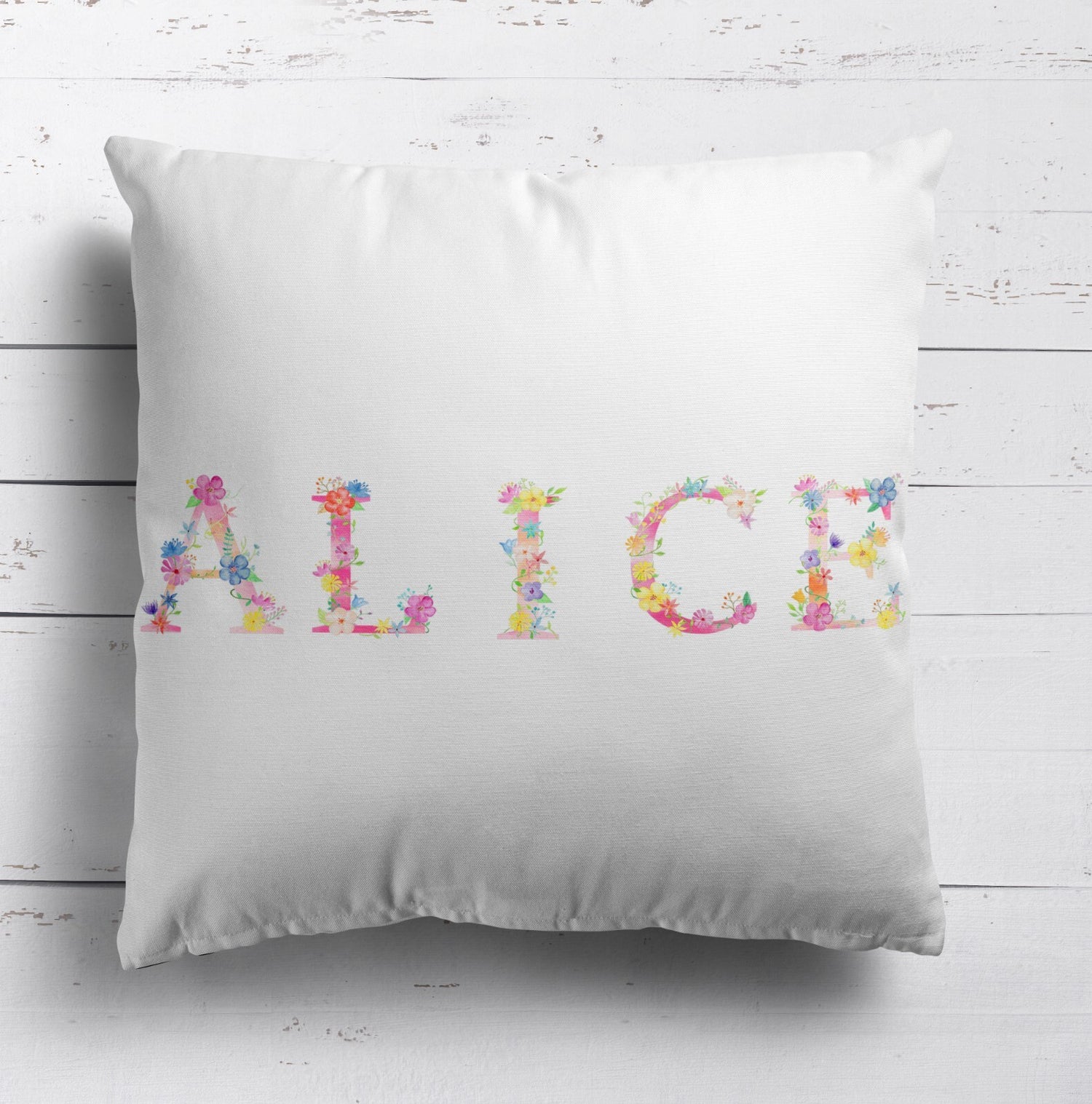 Personalised Pink Floral Alphabet Print Soft Square Filled Cushion Throw Decor
