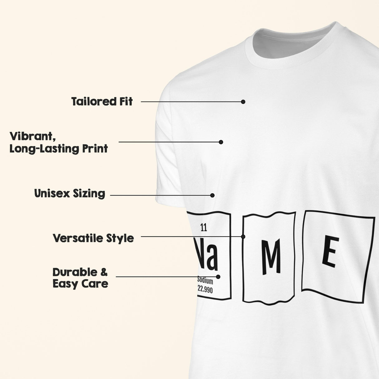 Personalised Science Chemical Alphabet Unisex T-Shirt Custom Colour Nerdy Tee