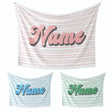 Personalised Custom Name Colour Stripe Retro Font Soft Warm Fleece Blanket Decor
