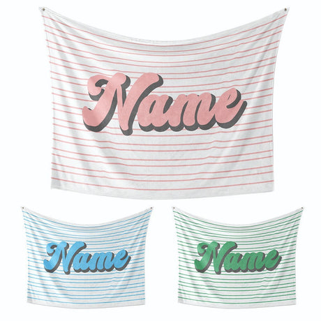 Personalised Custom Name Colour Stripe Retro Font Soft Warm Fleece Blanket Decor