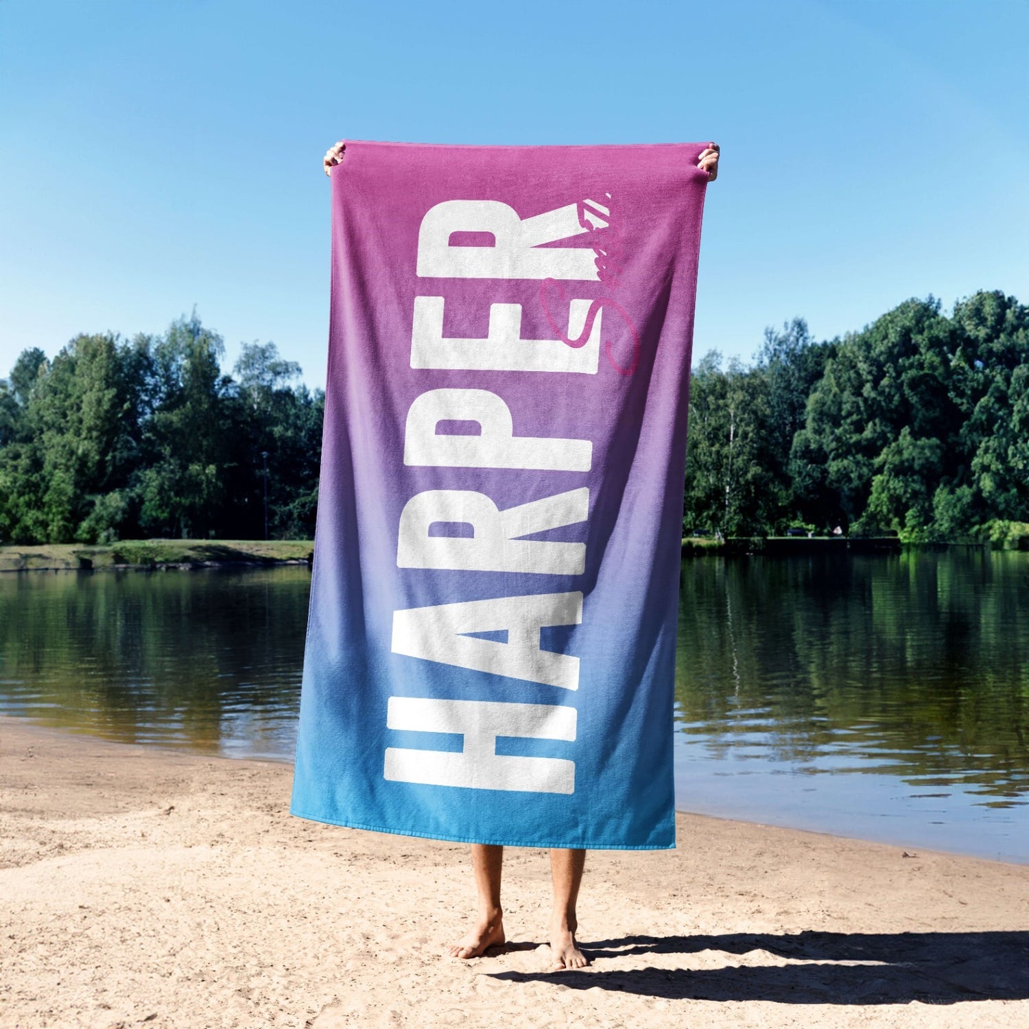 Personalised Name Gradient Two Tone Coloured Absorbent Beach Bath Sheet Towel
