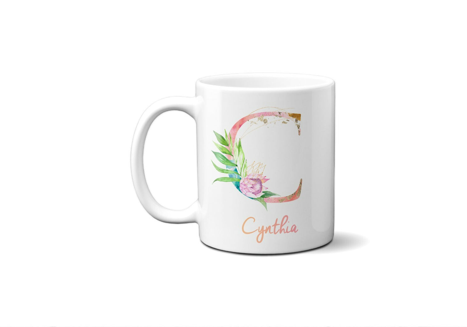 Tropical Alphabet Exotic Floral Name Initial Letter Coffee Mug Gift 11oz Ceramic