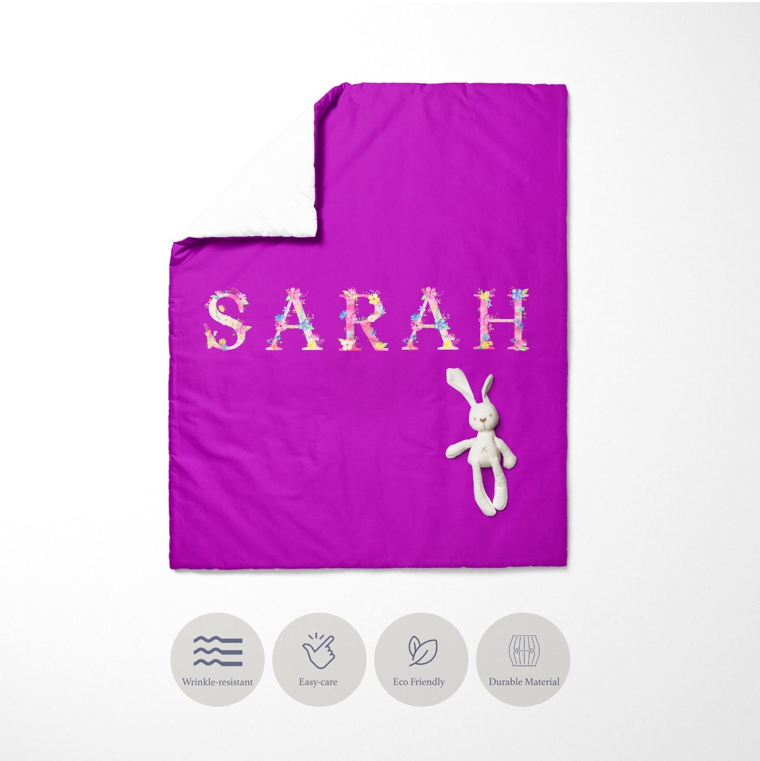 Personalised Name Pink Floral Font Toddler Cot Bedding Duvet Cover + Pillowcase