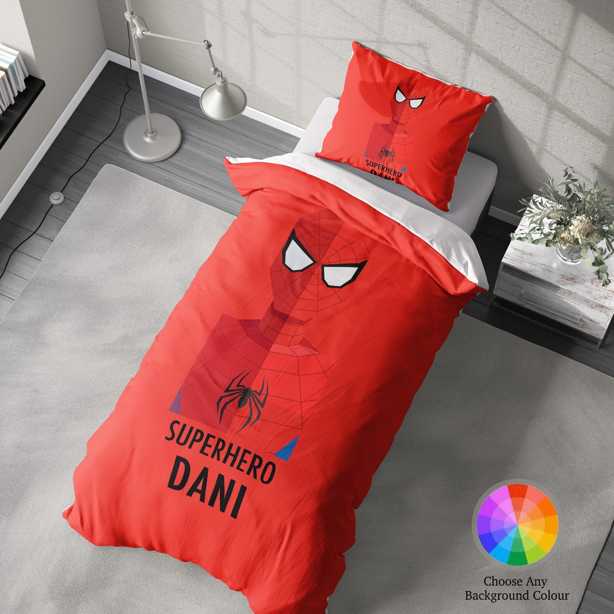 Superhero Personalised Name Custom Colour Single Bed Duvet Cover Pillowcase Set