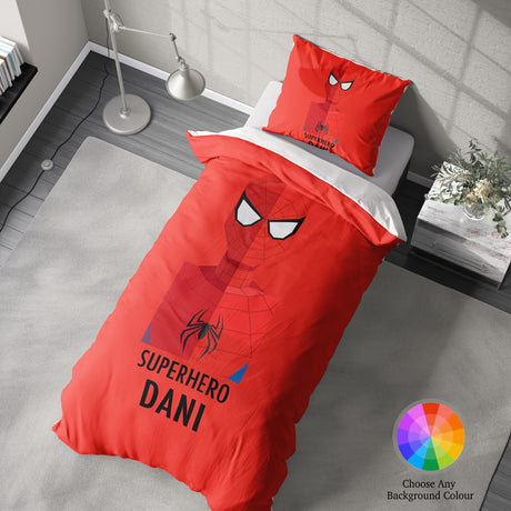 Superhero Personalised Name Custom Colour Single Bed Duvet Cover Pillowcase Set