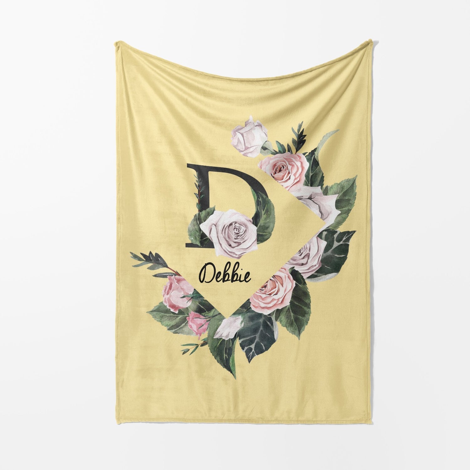 Personalised Name Botanical Floral Initial Letter Soft Warm Fleece Blanket Decor