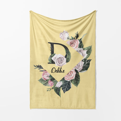 Personalised Name Botanical Floral Initial Letter Soft Warm Fleece Blanket Decor