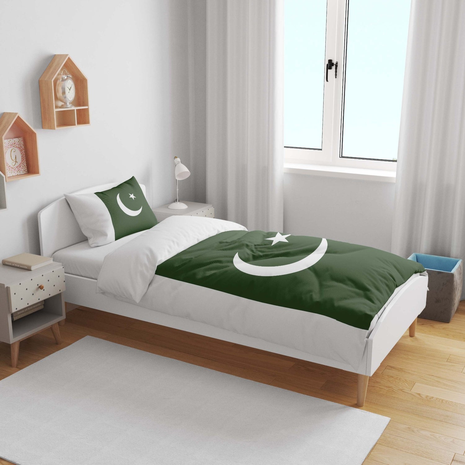 Pakistan Flag Design Gift Custom Toddler Cot Bed Duvet Cover + Pillowcase Set