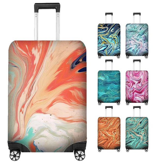 Liquid Marble Design Luggage Cover Colourful Abstract Travel Suitcase Protector