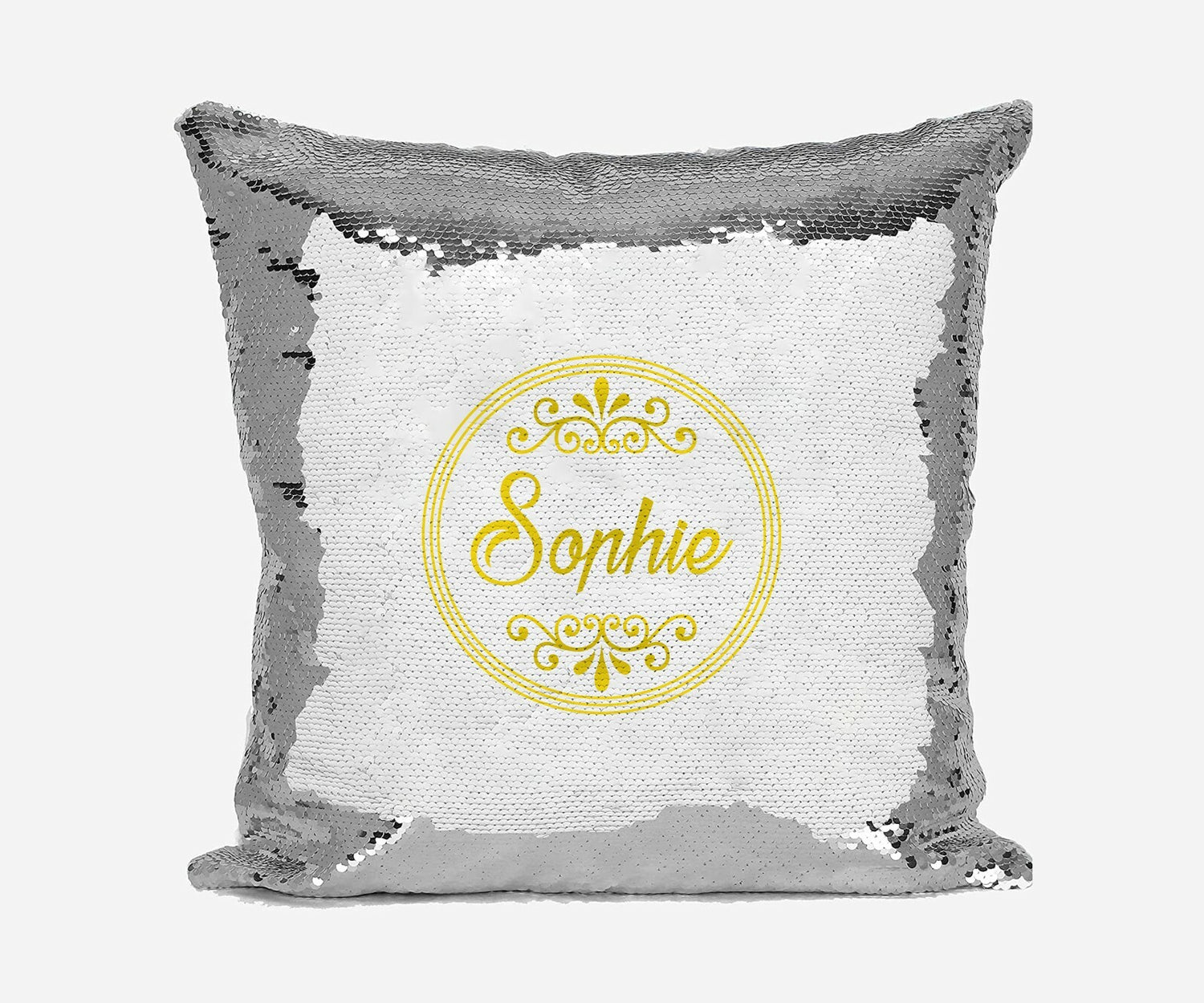 Personalised Name Shiny Sequin Magic Circle Border Cushion Cover + Pillow