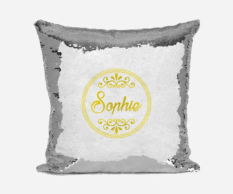 Personalised Name Shiny Sequin Magic Circle Border Cushion Cover + Pillow