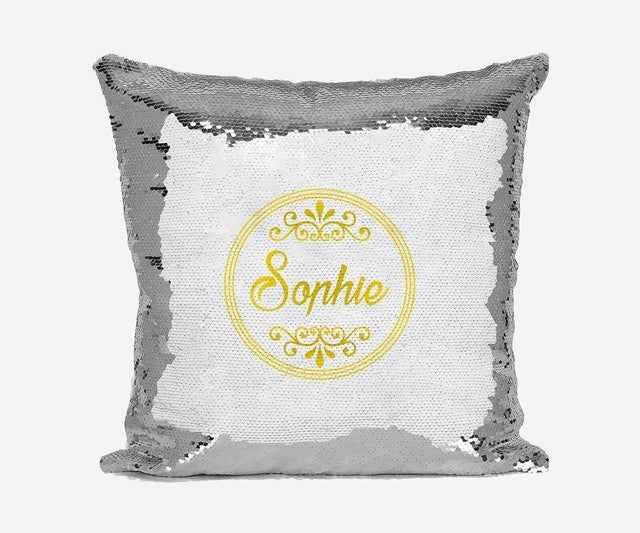 Personalised Name Shiny Sequin Magic Circle Border Cushion Cover + Pillow