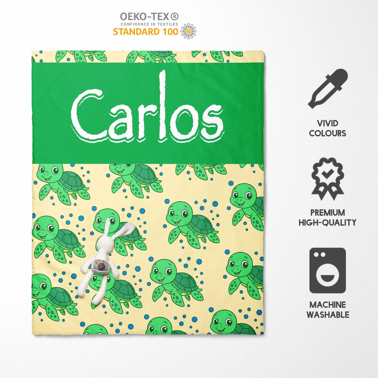 Personalised Custom Name Cartoon Baby Turtles Cot Bed Duvet Cover + Pillowcase