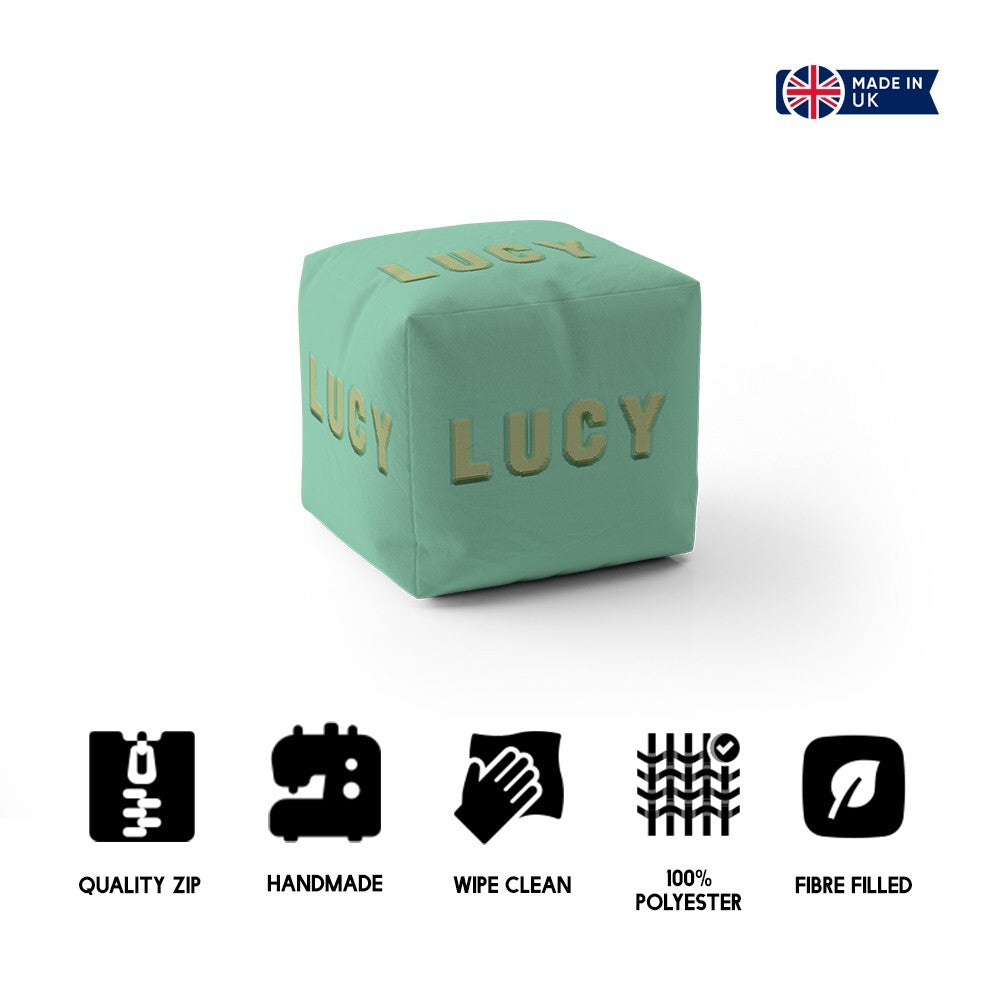 Personalised Name Bold Pixel 3D Any Colour Ottoman Filled Pouffe Washable Cover