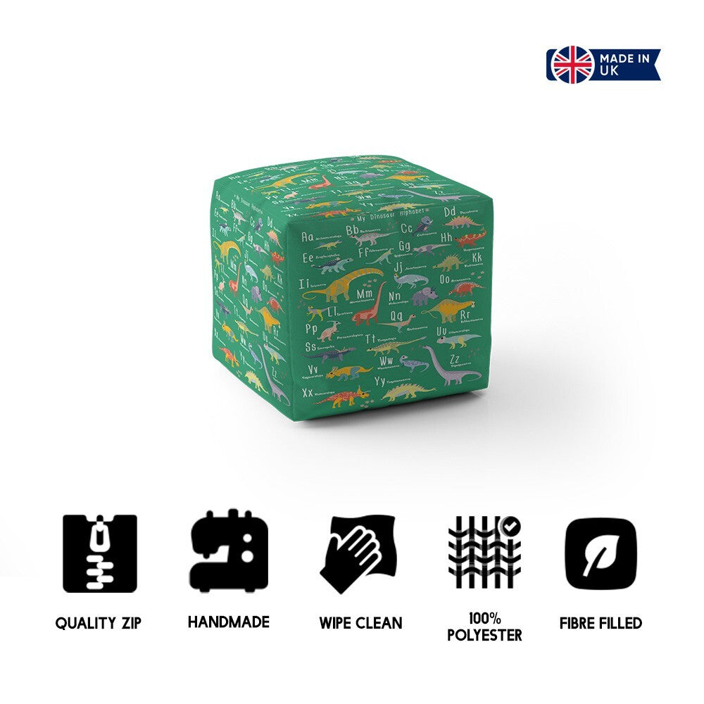 Dinosaur Alphabet Personalised Custom Ottoman Filled Pouffe Inc Washable Cover