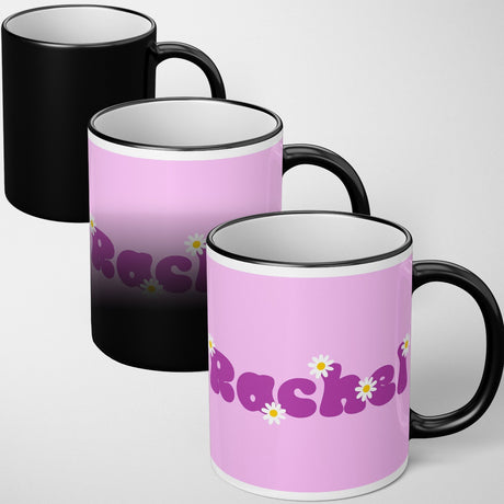 Personalised Custom Plain Groovy Font Daisy Heat Sensitive Colour Changing Mug