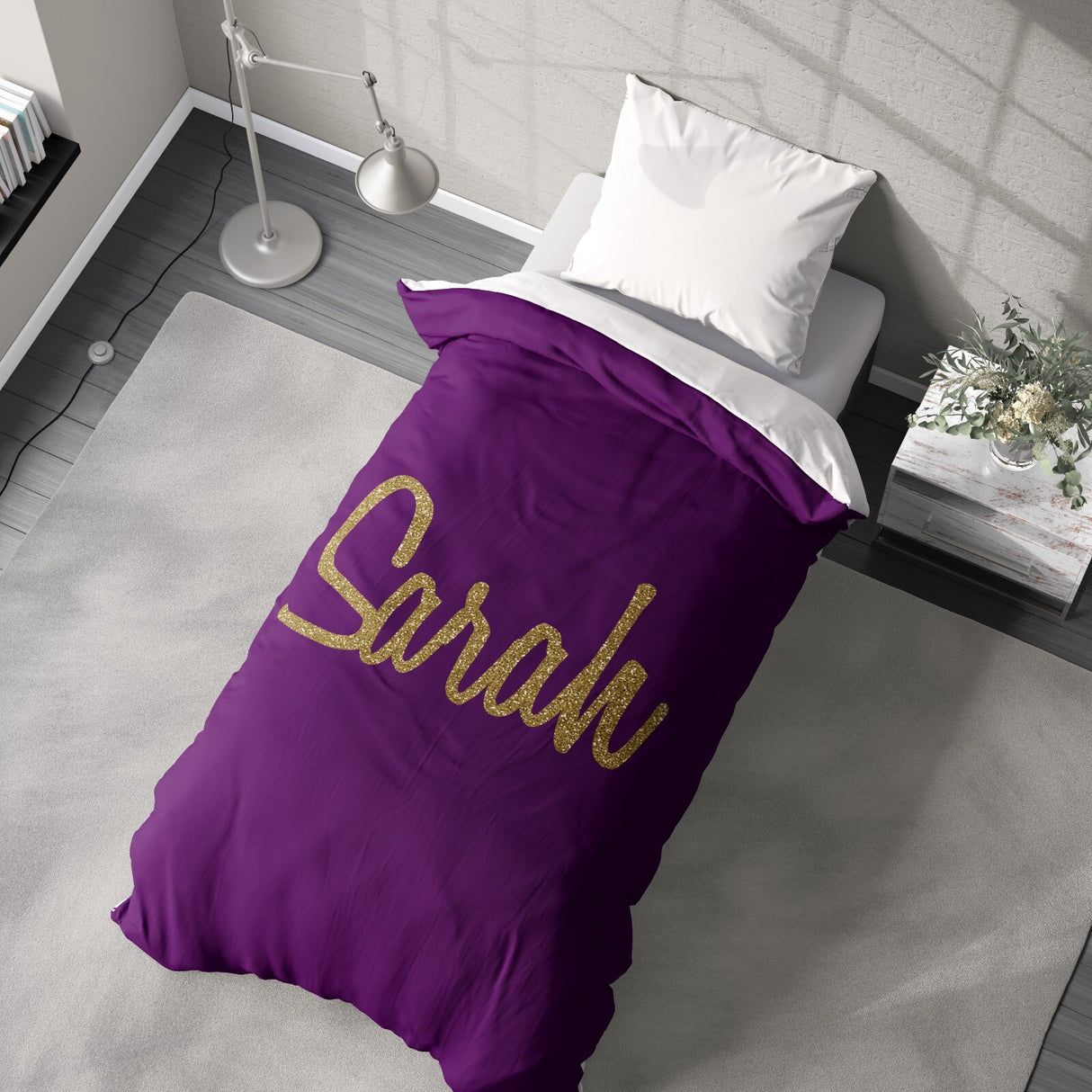 Personalised Name Gold Glitter Font Soft Single Size Novelty Bed Duvet Cover