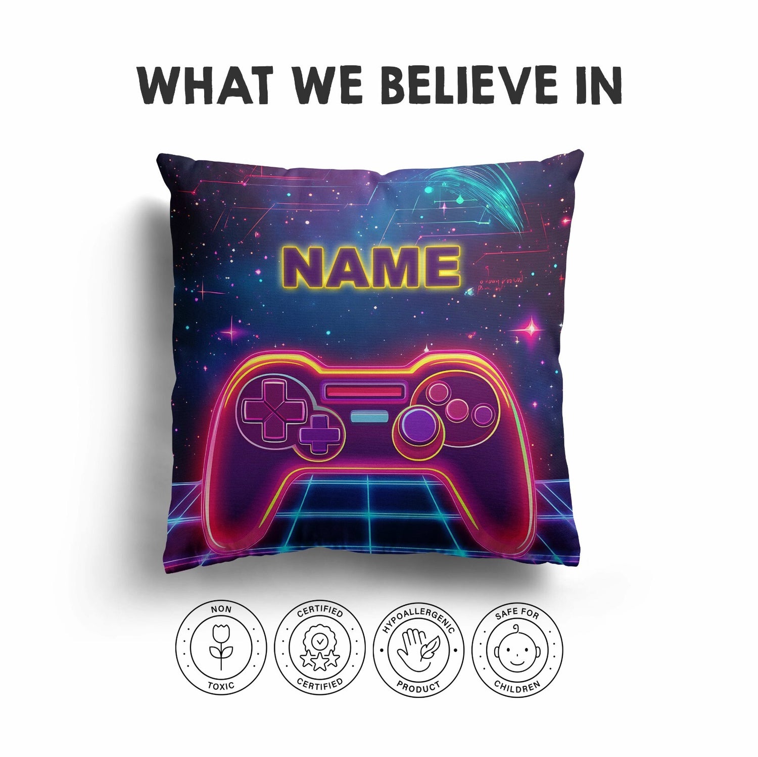 Personalised Name Gamer Gaming Controller Kids Square Fill Zipped Cushion Throw