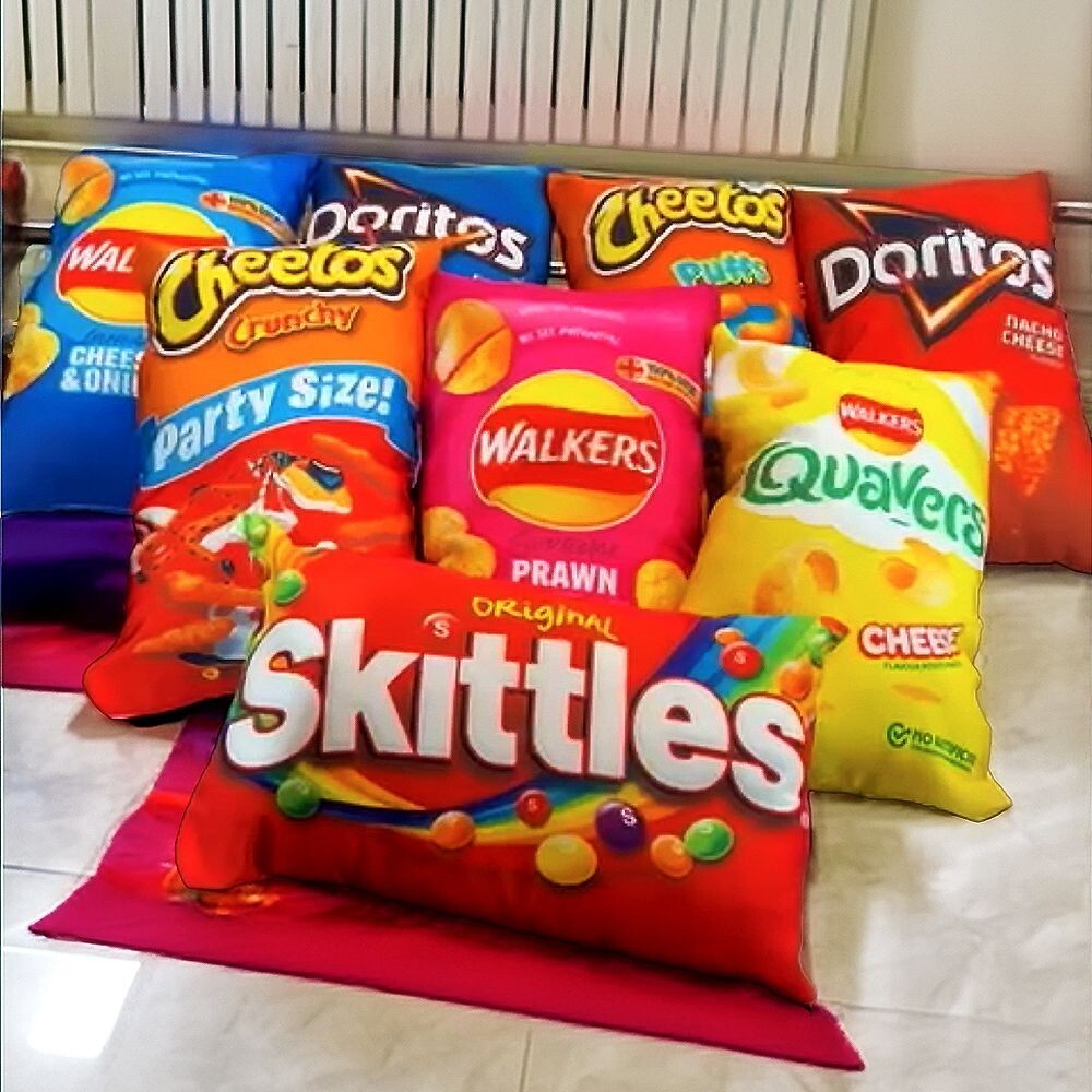 Personalised Name Custom Crisp Snack Chocolate Novelty Soft Filled Cushion Decor