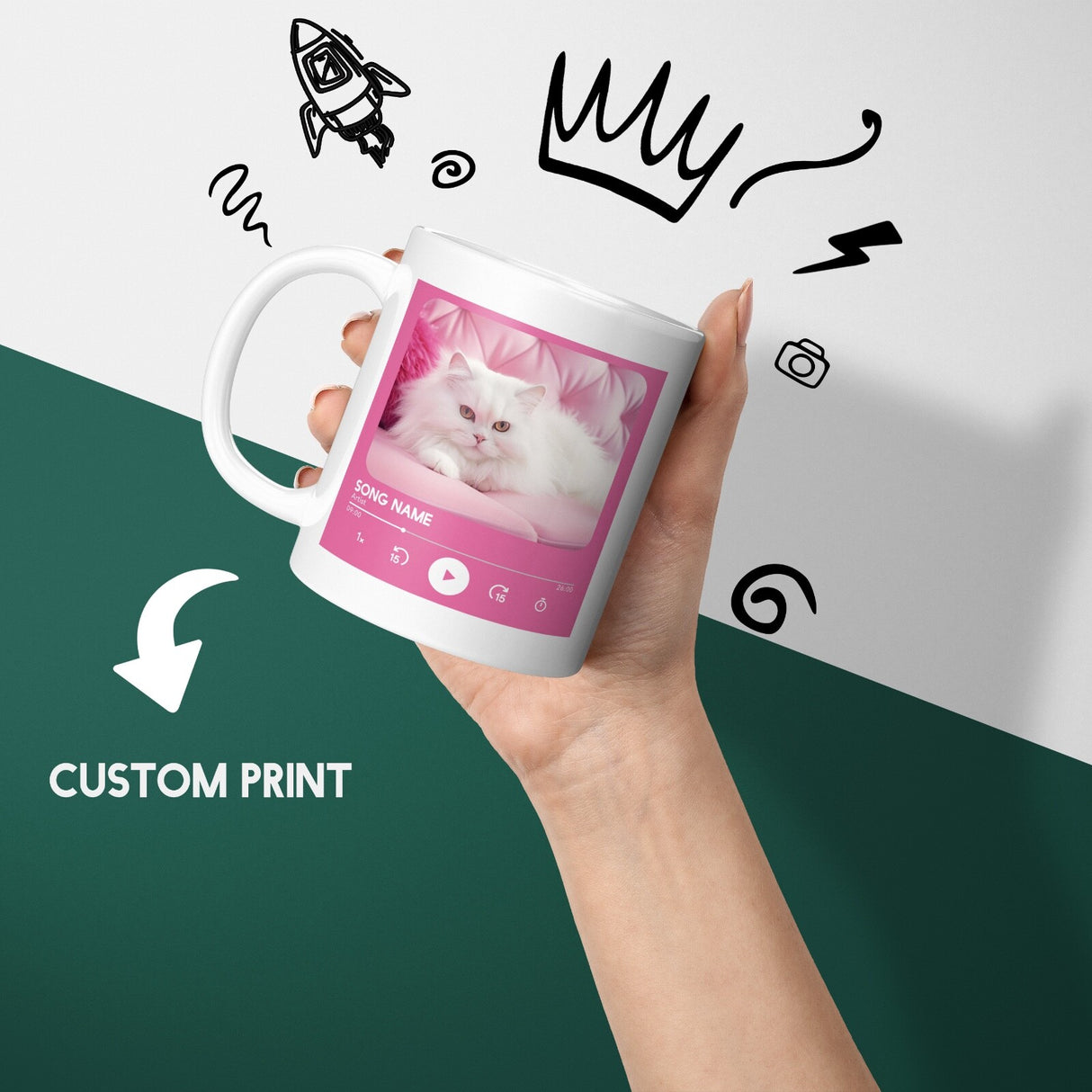 Personalised Music Player Custom Song Image Gift Coffee Tea Mug + Coaster Option