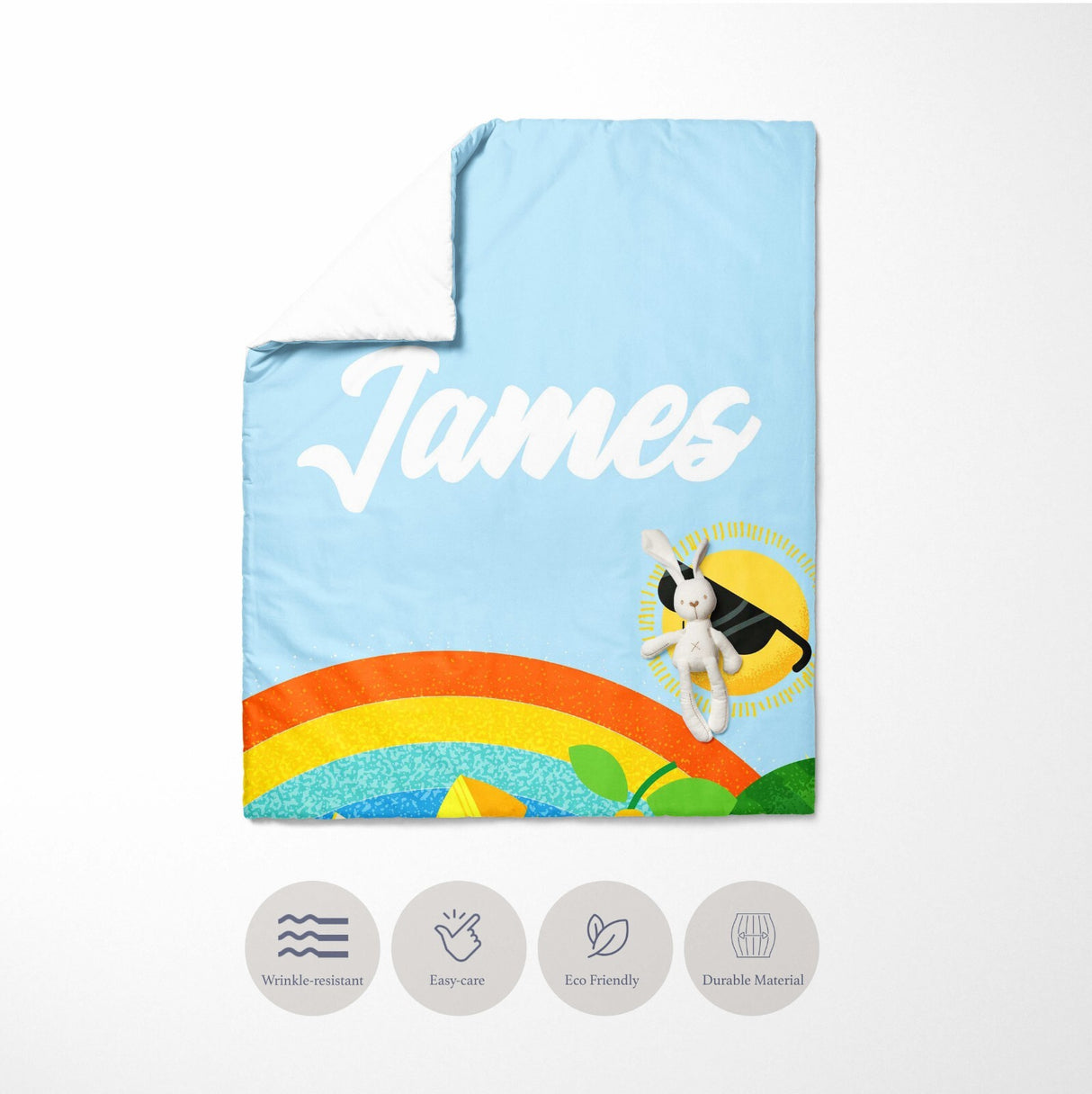 Personalised Custom Name + Colour Summer Kids Cot Bed Duvet Cover + Pillowcase