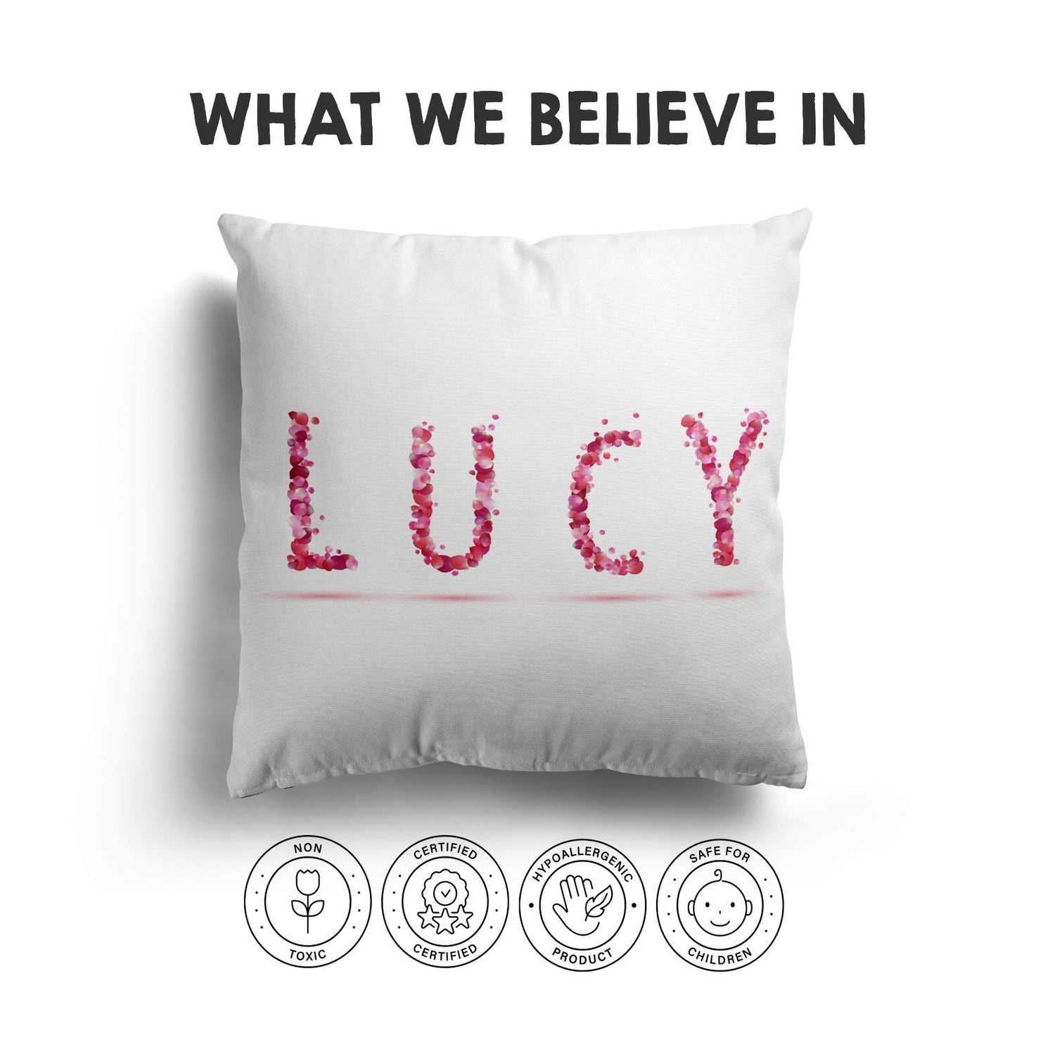 Personalised Name Pink Rose Petals Soft Square Filled Cushion Throw Decor Gift