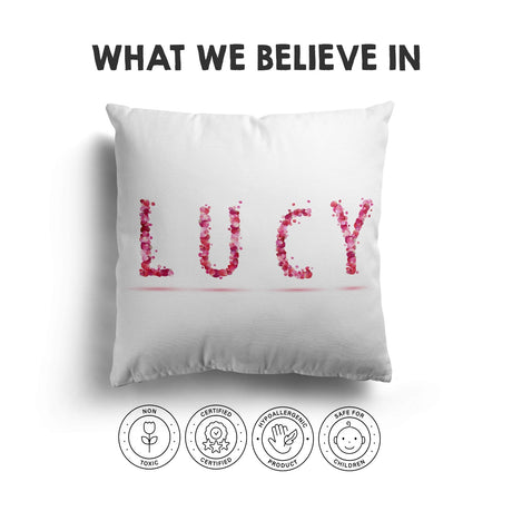 Personalised Name Pink Rose Petals Soft Square Filled Cushion Throw Decor Gift