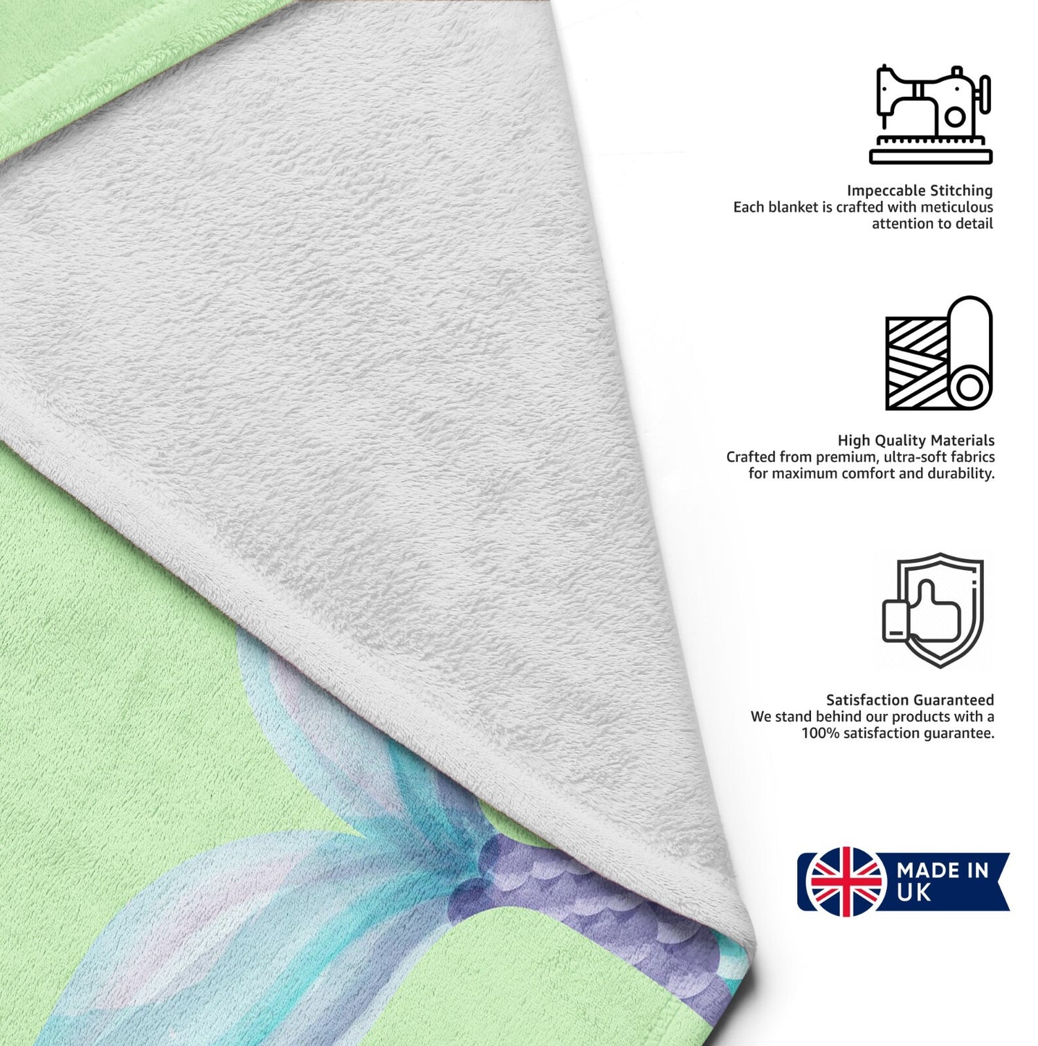 Personalised Name Colour Mermaid Tail Monogram Kids Soft Fleece Blanket Decor