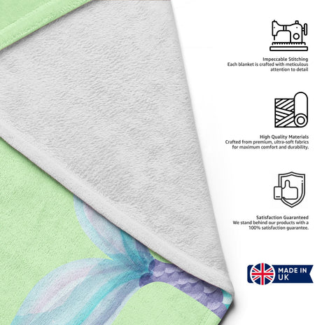 Personalised Name Colour Mermaid Tail Monogram Kids Soft Fleece Blanket Decor