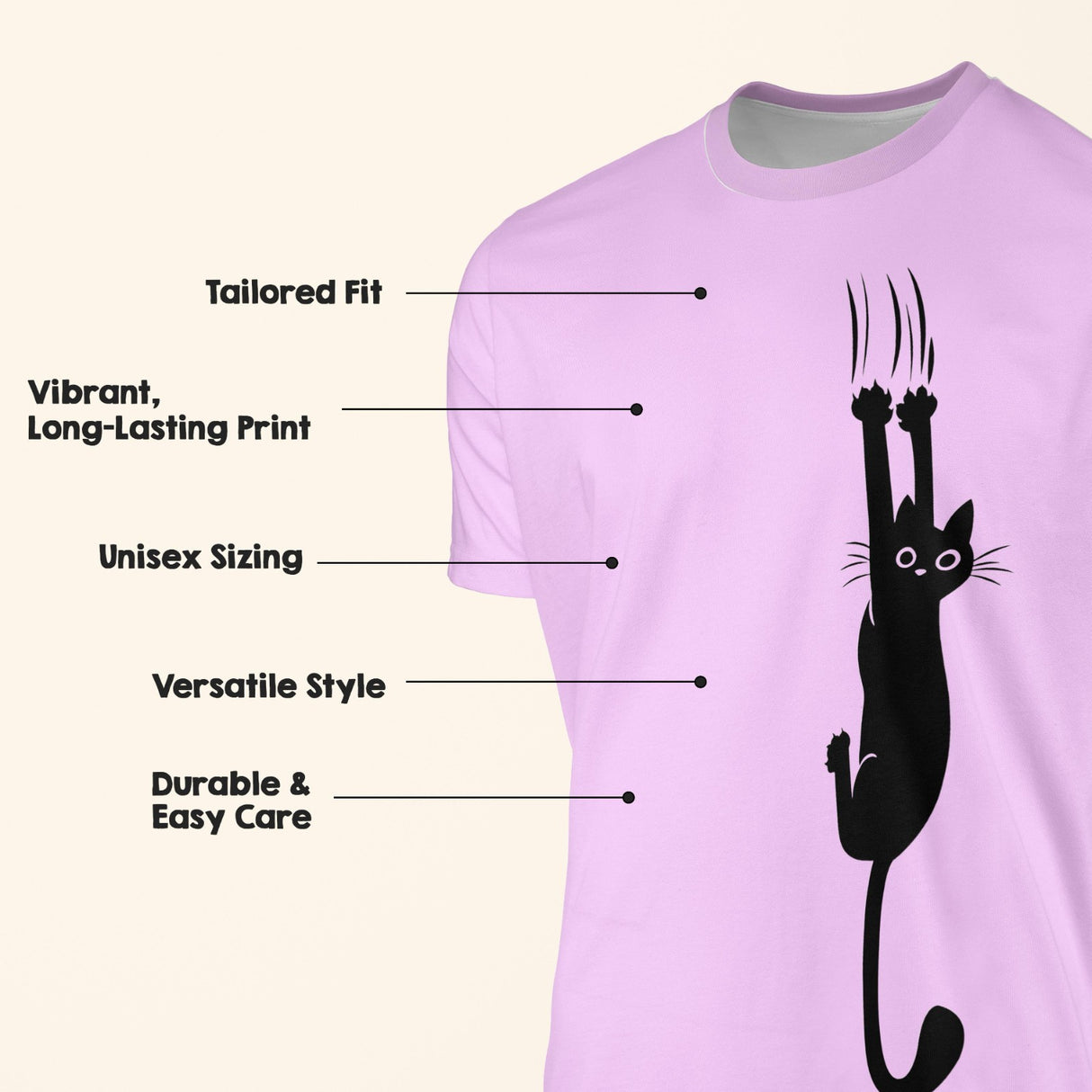 Personalised Black Cat Slipping Design Printed T-Shirt Unisex Choose Colour