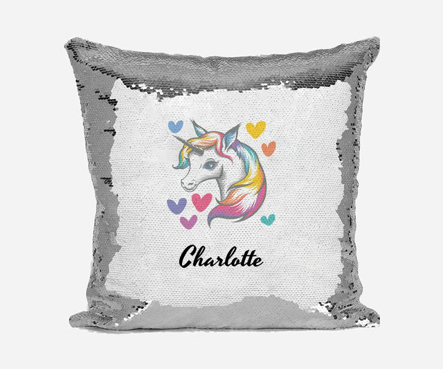 Personalised Name Shiny Sequin Magic Unicorn Love Cushion Cover + Pillow