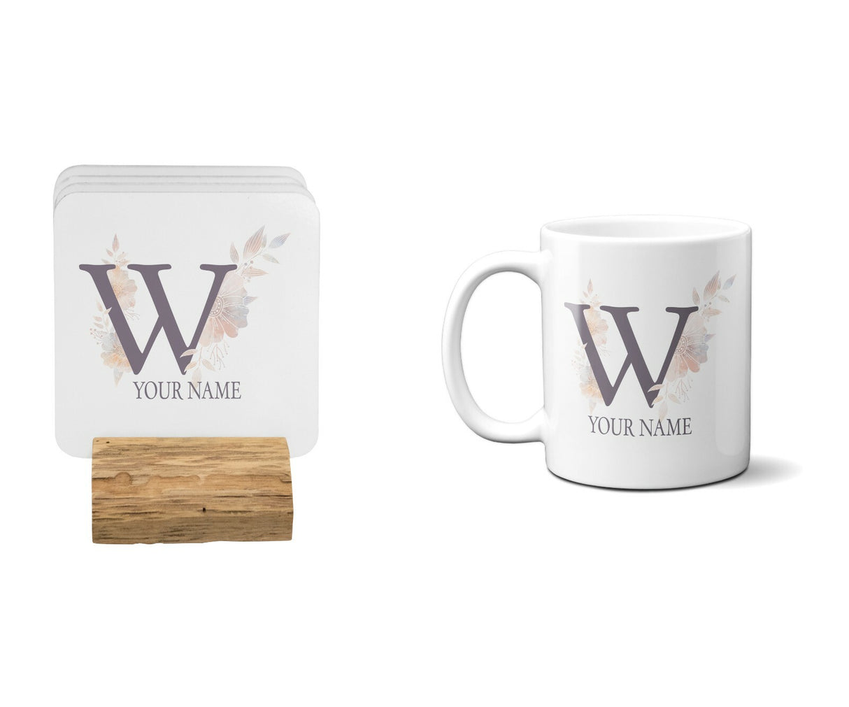 Personalised Misty Dusty Pastel Alphabet Floral Name Initial Letter Coffee Mug