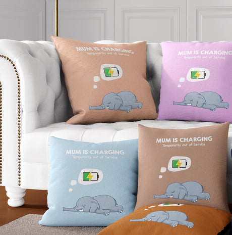 Mum Is Charging Animal Funny Novelty Memory Square Filled Zipped Cushion Decor