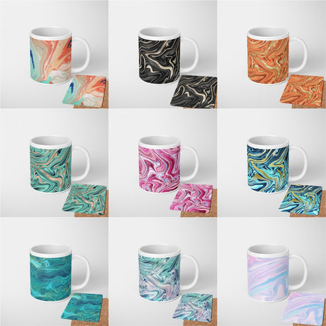 Liquid Marble Custom Design Coffee Tea Mug + Coaster Option Gift For Him Her