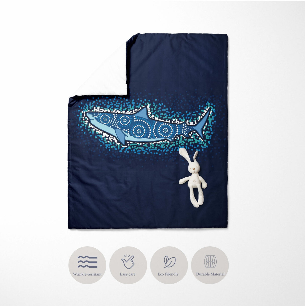 Custom Made Shark Ocean Sea Blue Design Kids Cot Bed Duvet Cover + Pillowcase