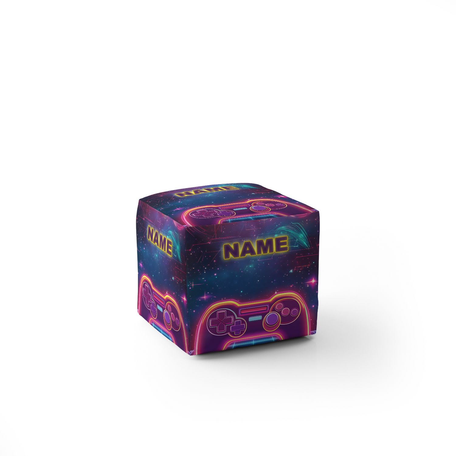 Personalised Name Gamer Gaming Controller Ottoman Filled Pouffe Washable Cover