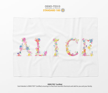 Personalised  Pink Floral Alphabet Novelty Soft Fleece Mink Blanket Gift Decor