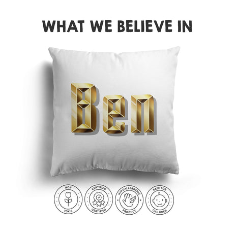 Personalised Any Name Gold Brick Letters Soft Square Filled Cushion Throw Decor
