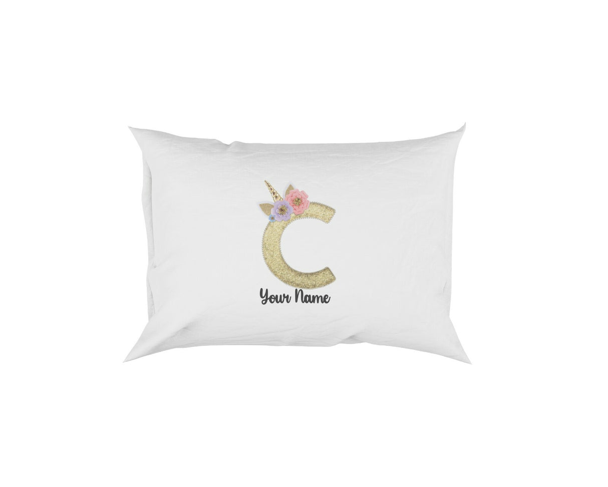 Personalised Unicorn Sparkly Kids Girls Monogram Alphabet Initial Letter Pillow