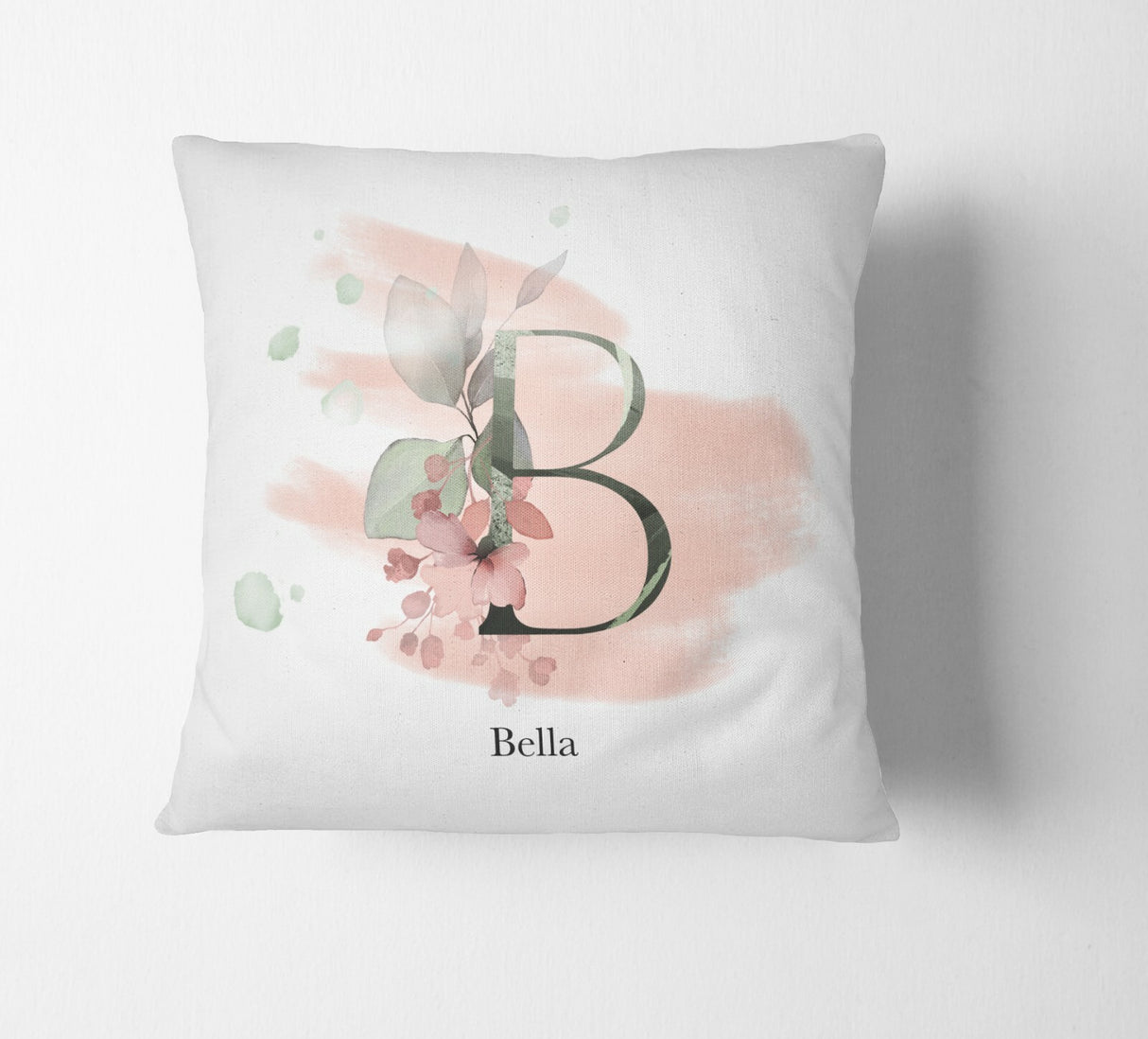 Personalised Gentle Blush Floral Pink Name Monogram Cushion Cover Case & Insert