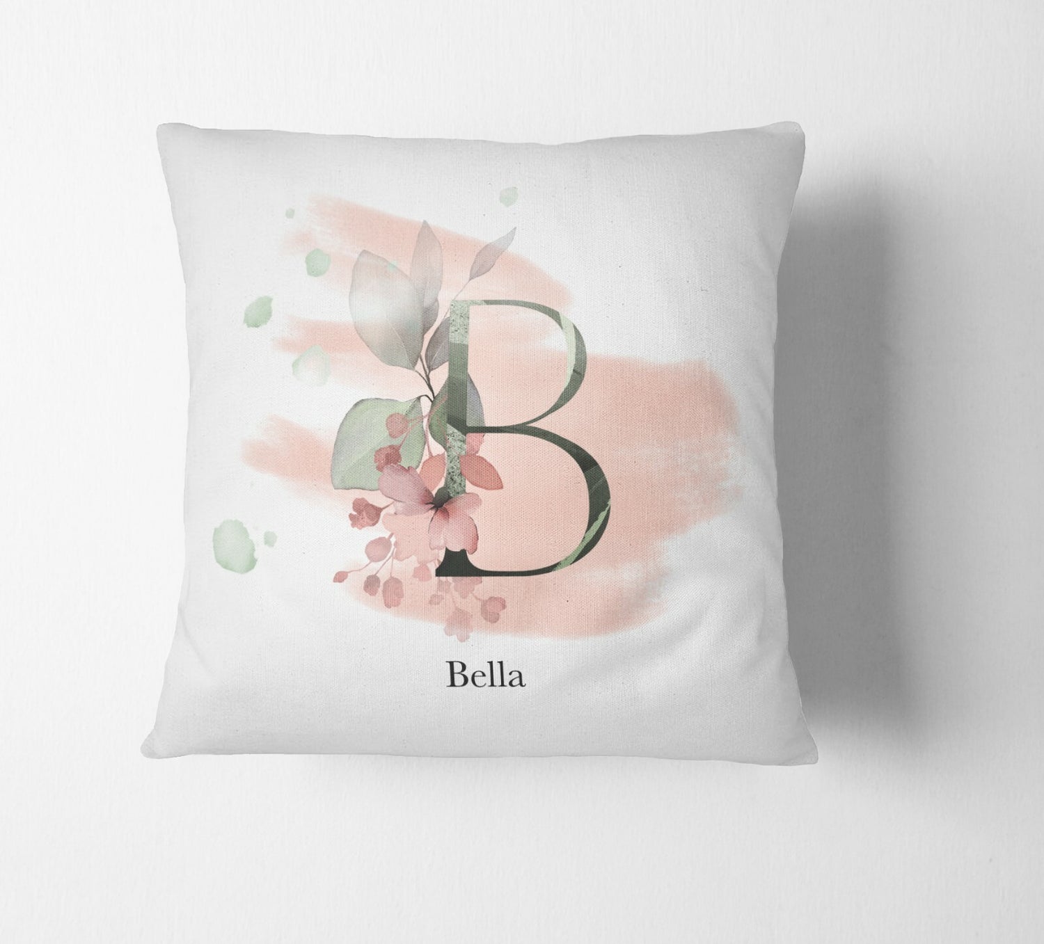 Personalised Gentle Blush Floral Pink Name Monogram Cushion Cover Case & Insert
