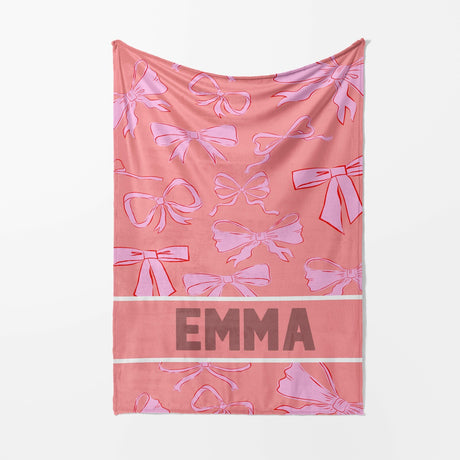 Personalised Name Coloured Pink Bows Printed Soft Warm Fleece Blanket Decor