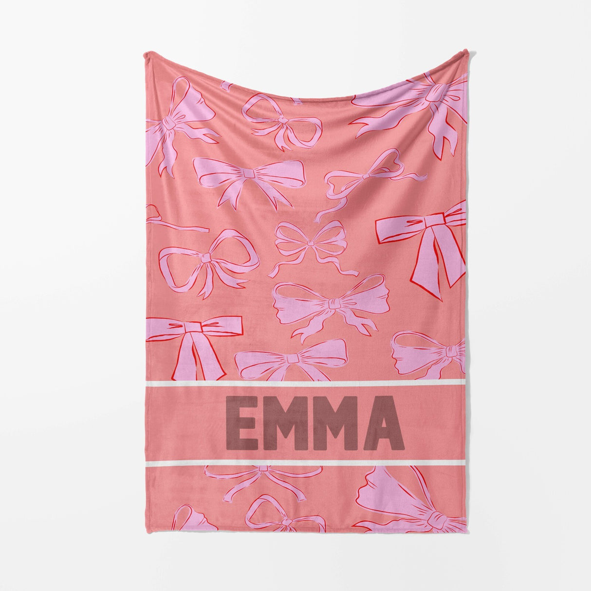 Personalised Name Coloured Pink Bows Printed Soft Warm Fleece Blanket Decor