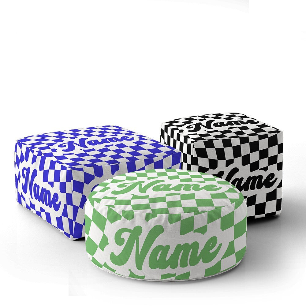 Personalised Custom Name Retro Vans Checked Ottoman Filled Pouffe Washable Cover