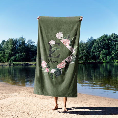 Personalised Name Botanical Floral Initial Soft Absorbent Beach Bath Sheet Towel