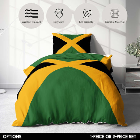 Jamaican Flag Jamaica Design Single Size Bed Duvet Cover Quilt + Pillowcase Set