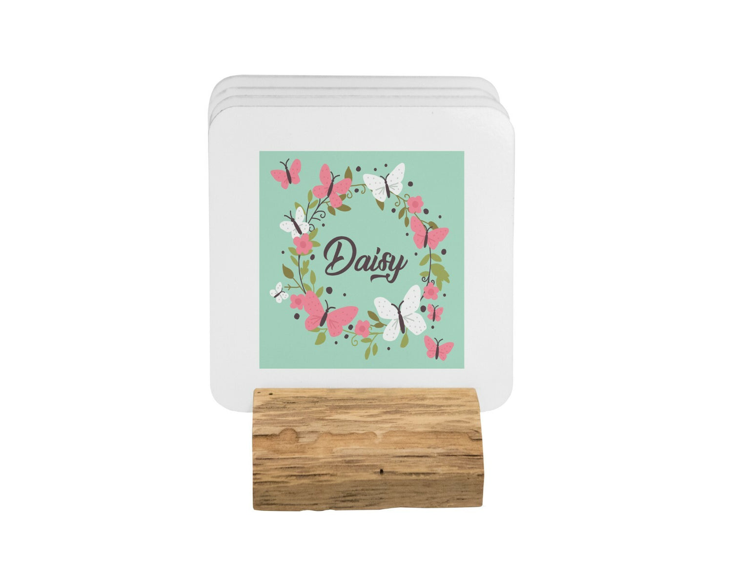 Personalised Name Butterfly Floral Wreath Coffee Tea Mug Gift 11oz Mug + Coaster