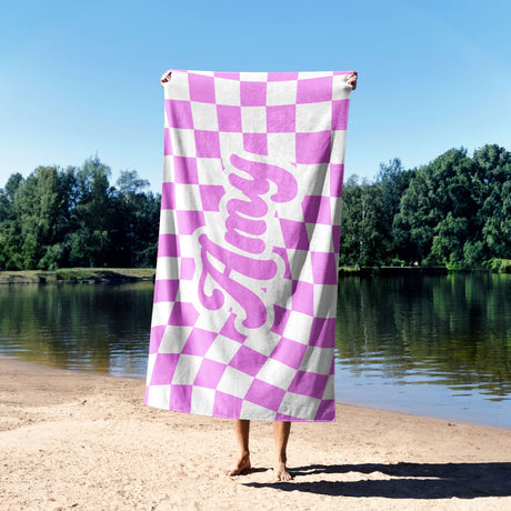 Personalised Custom Name Retro Vans Check Soft Absorbent Beach Bath Sheet Towel