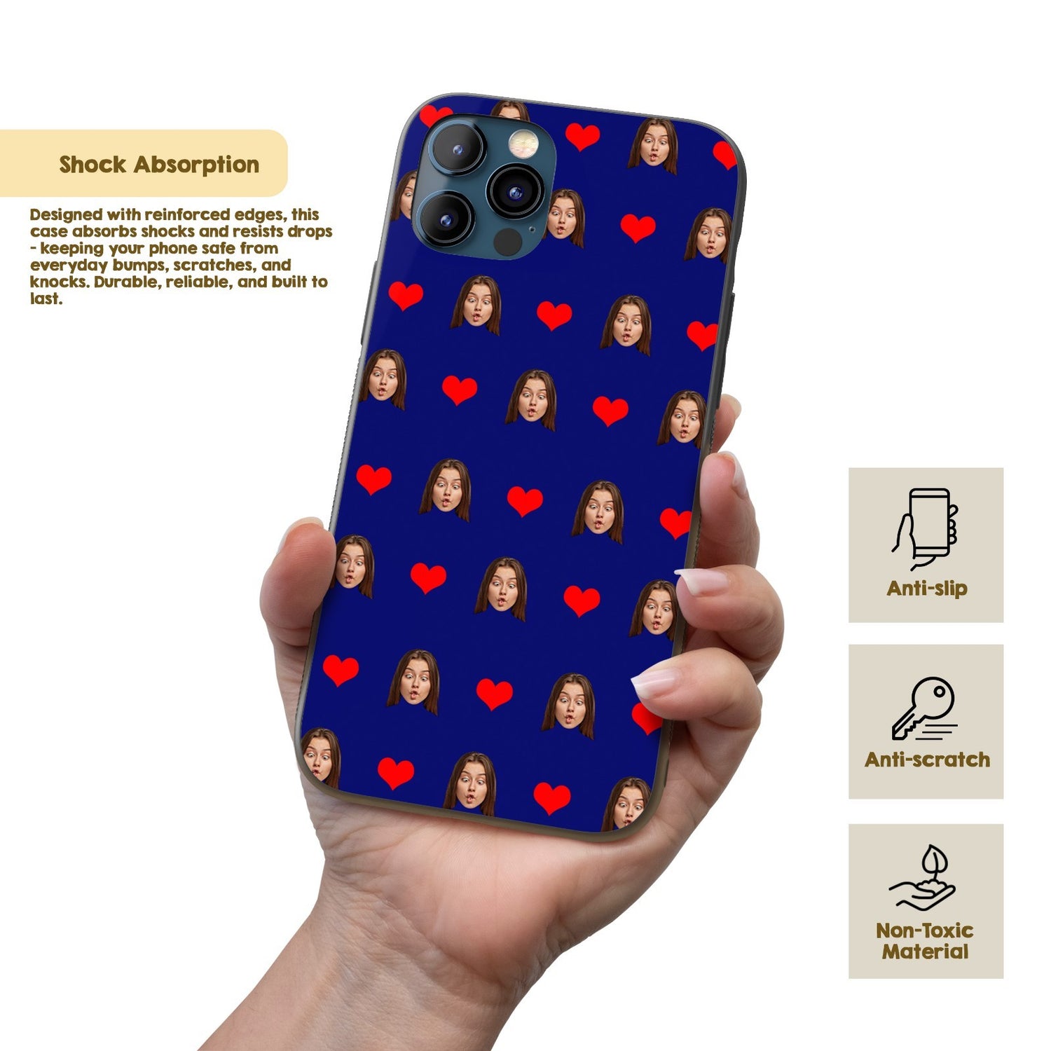 Face Cut Out All Over With Heart Personalised Custom - Printed iPhone Black Case